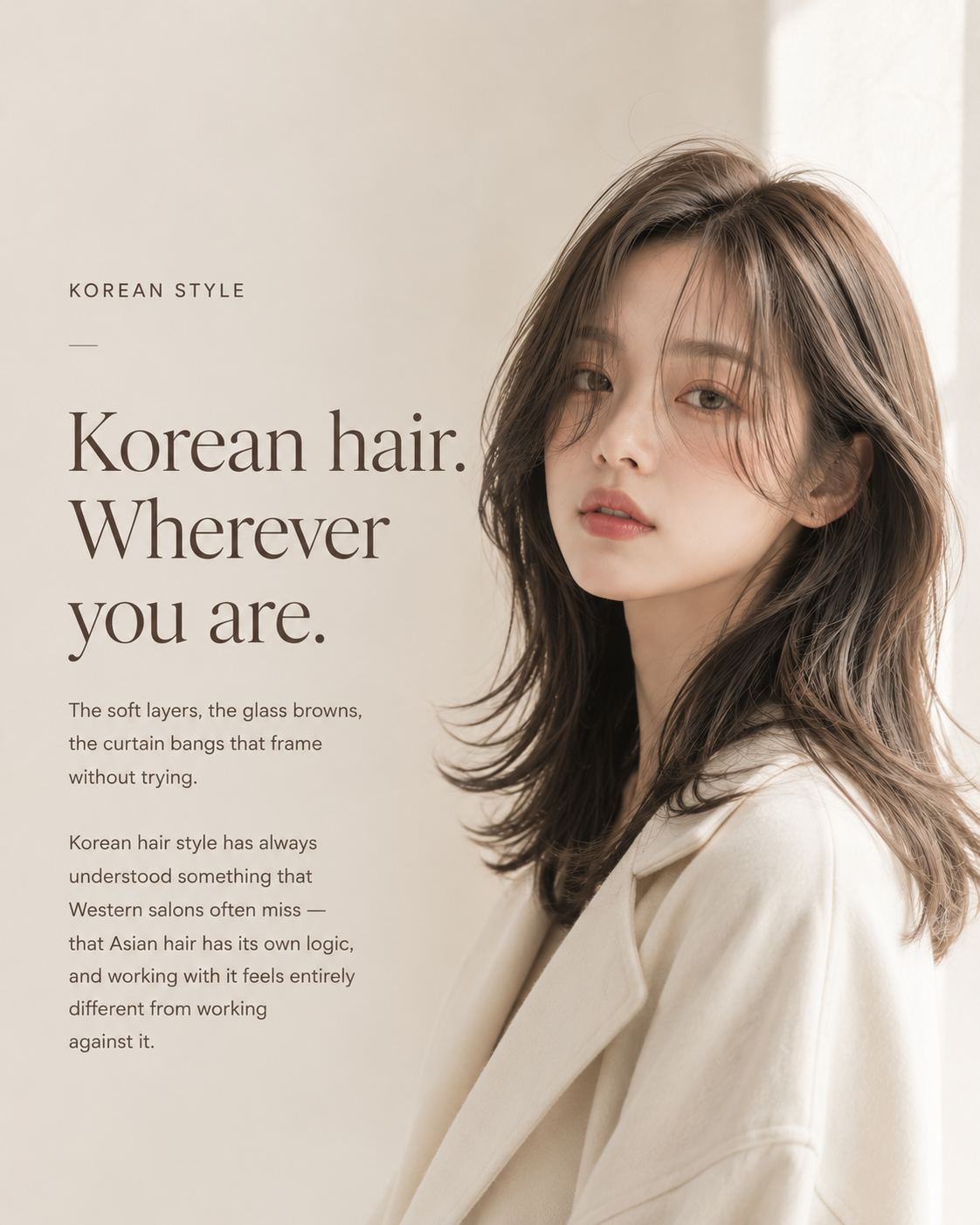 Korean style — soft layered hair with curtain bangs